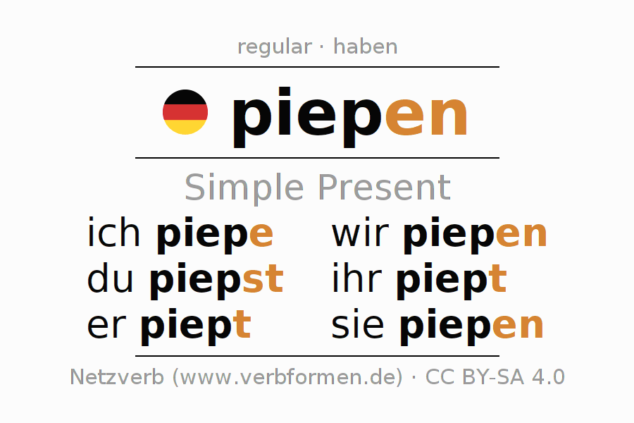 Present German "piepen" All forms of verb, rules, examples Netzverb