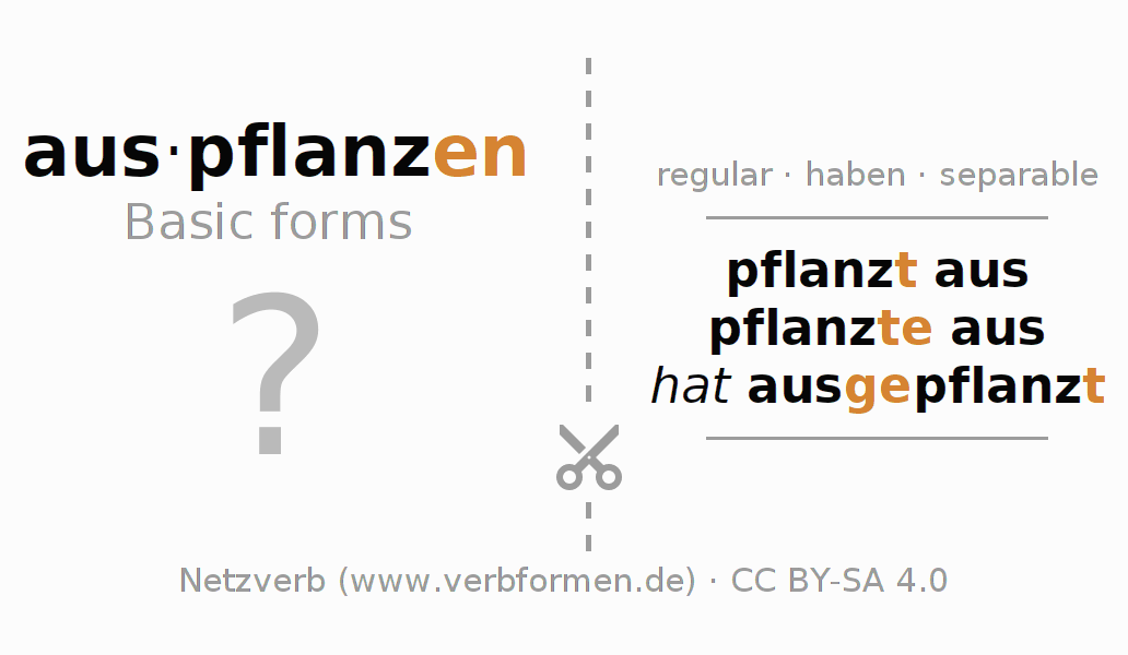 Flash cards for  conjugation of German verb auspflanzen