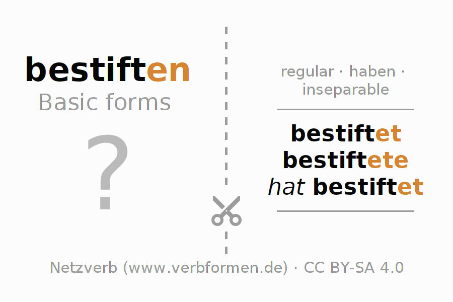 Flash cards for  conjugation of German verb bestiften