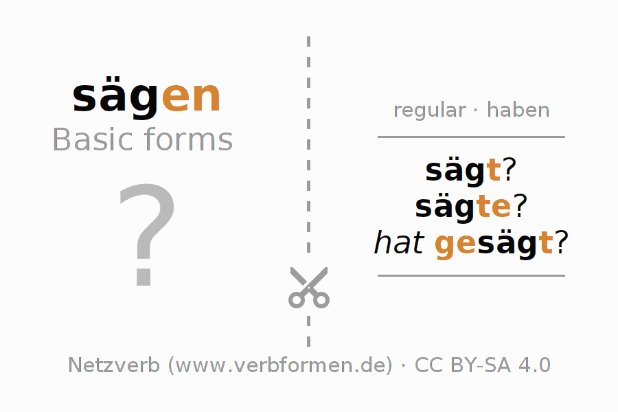 Flash cards for  conjugation of German verb sägen