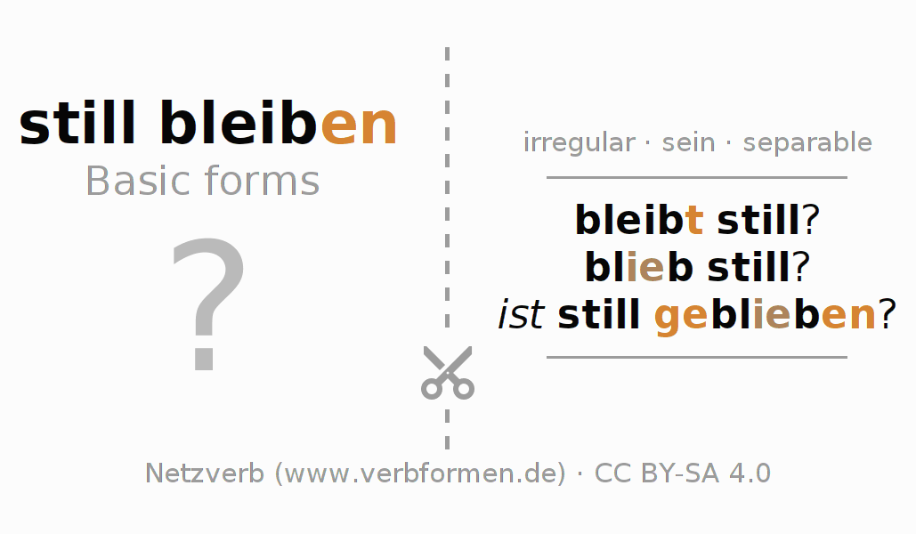 Flash cards for  conjugation of German verb stillbleiben