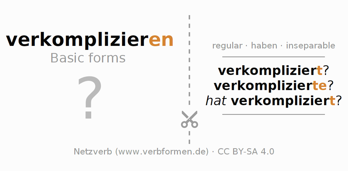 Flash cards for  conjugation of German verb verkomplizieren