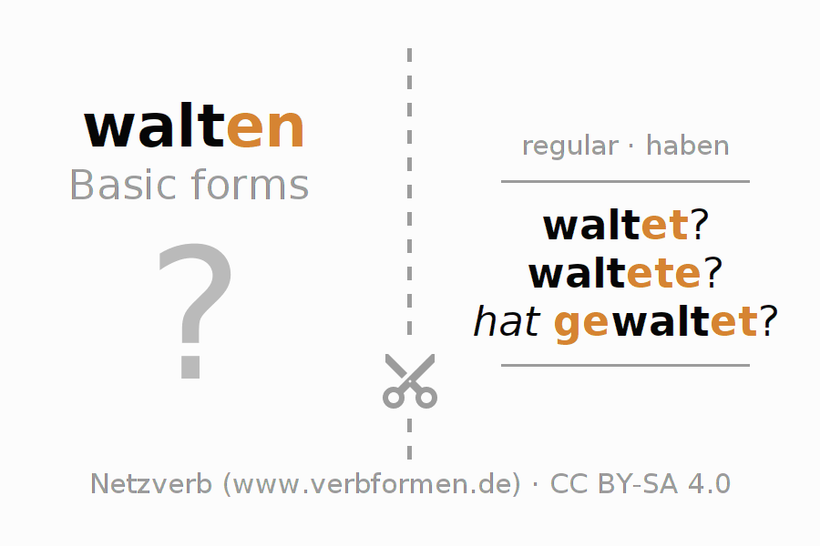 Flash cards for  conjugation of German verb walten