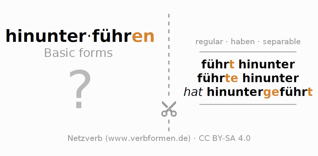 Flash cards for  conjugation of German verb hinunterführen