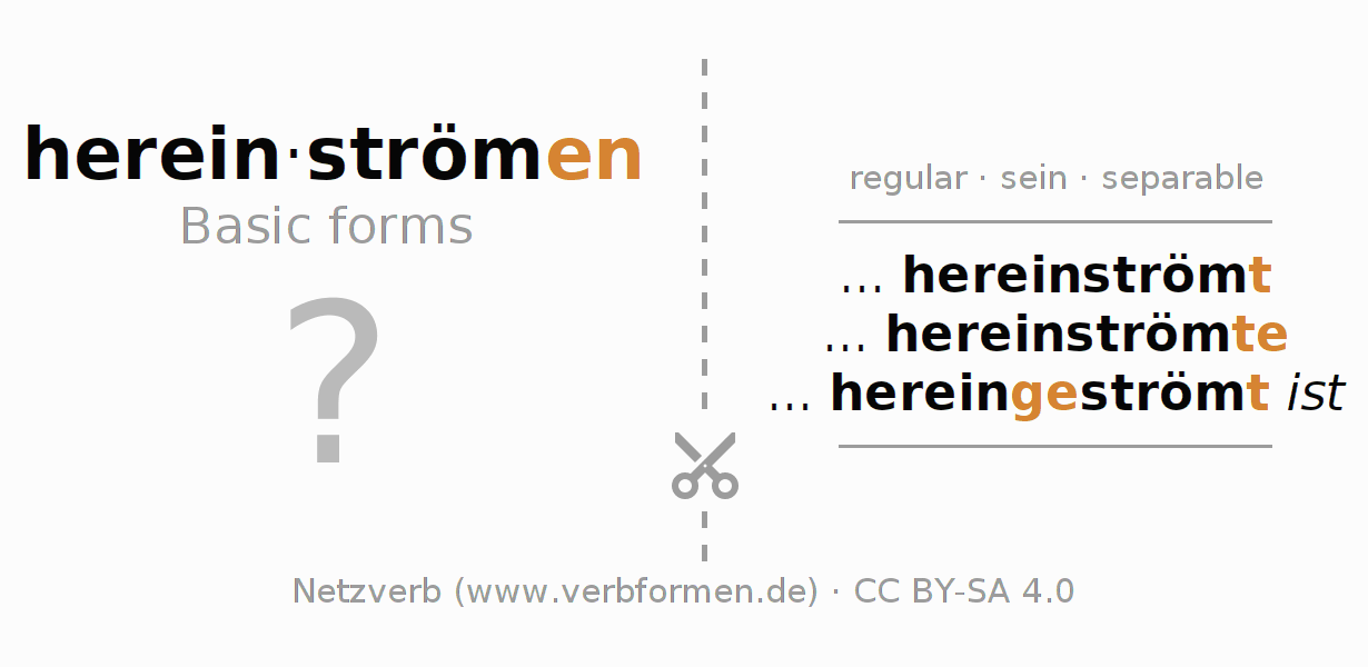 Flash cards for  conjugation of German verb hereinströmen