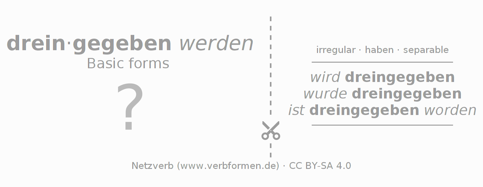 Flash cards for  conjugation of German verb dreingeben