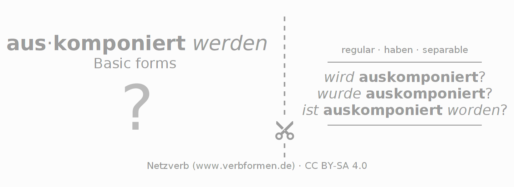 Flash cards for  conjugation of German verb auskomponieren