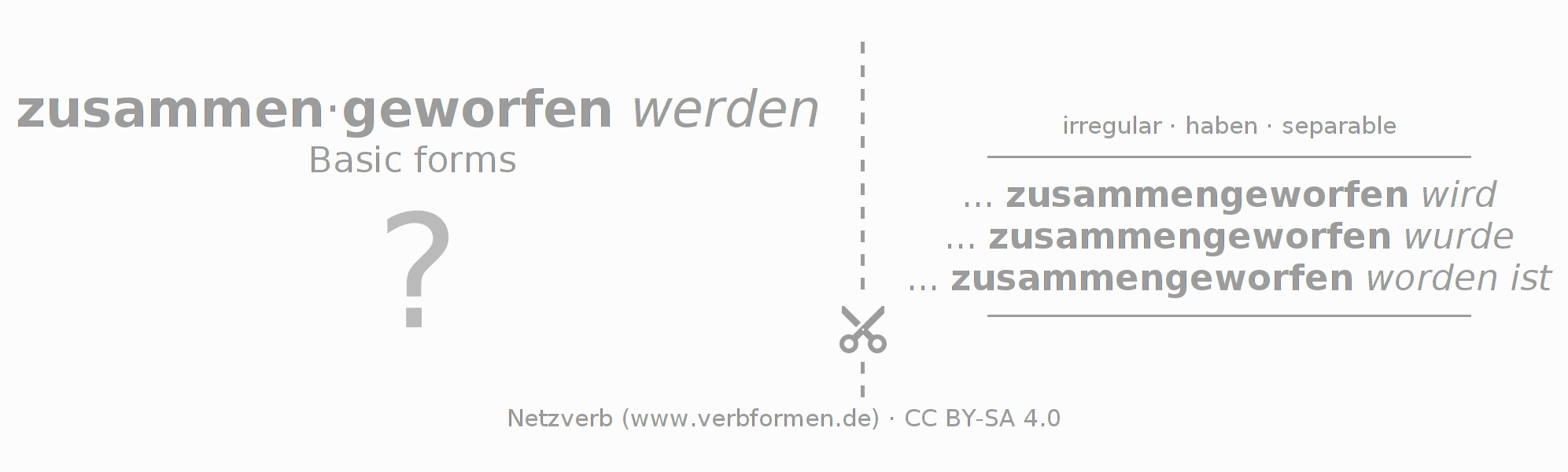 Flash cards for  conjugation of German verb zusammenwerfen