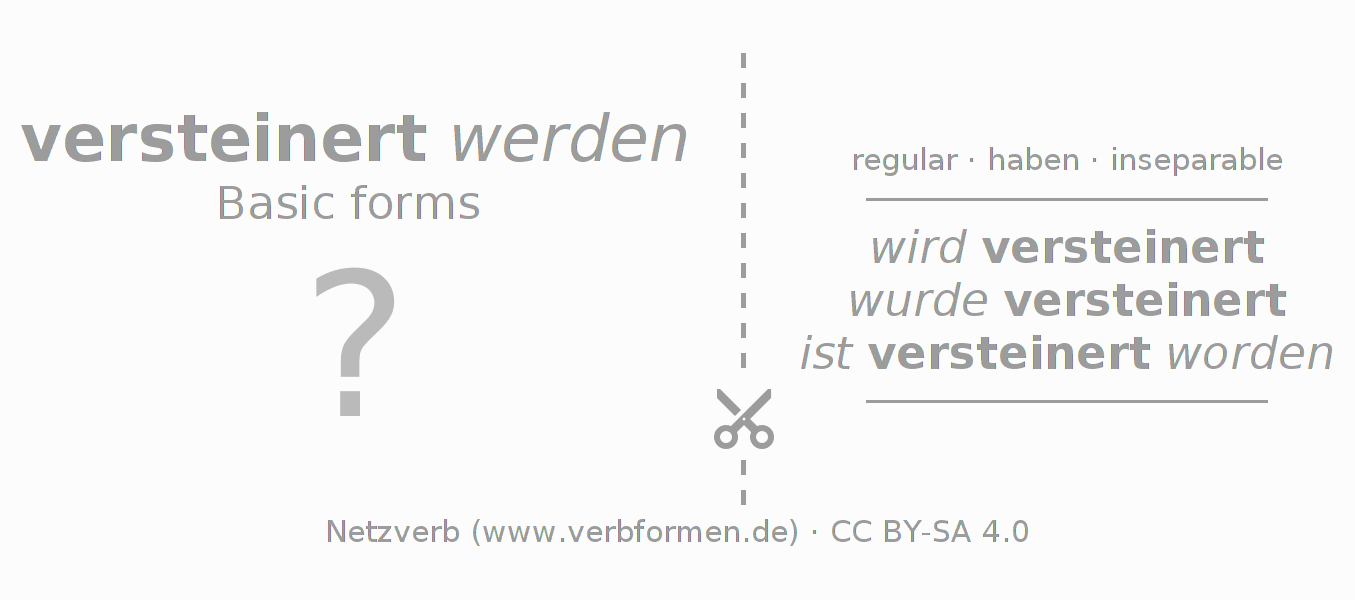 Flash cards for  conjugation of German verb versteinern (hat)