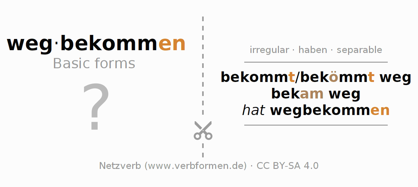 Flash cards for  conjugation of German verb wegbekommen