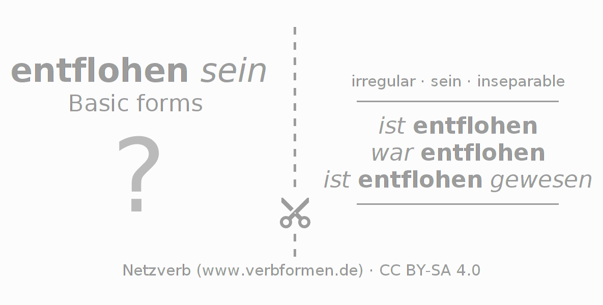 Flash cards for  conjugation of German verb entfliehen