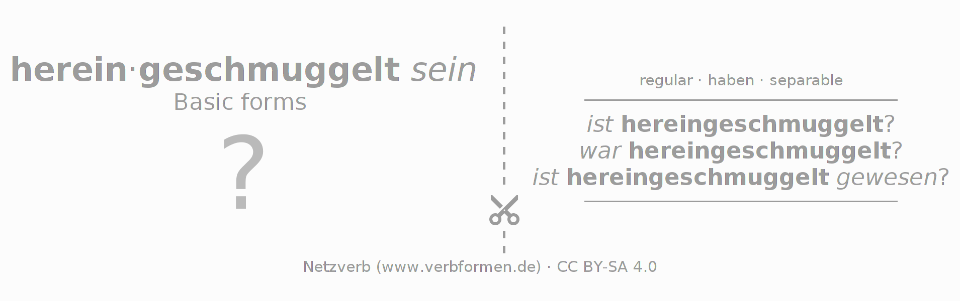 Flash cards for  conjugation of German verb hereinschmuggeln