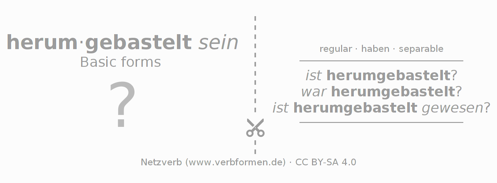 Flash cards for  conjugation of German verb herumbasteln