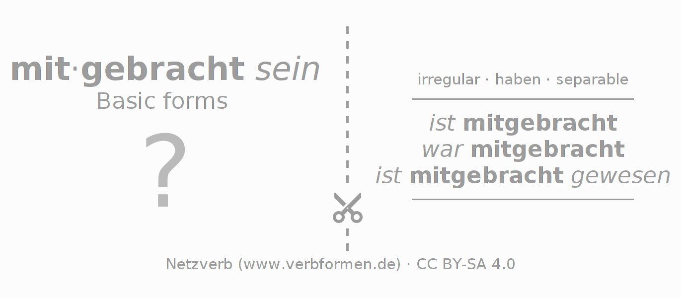 Flash cards for  conjugation of German verb mitbringen
