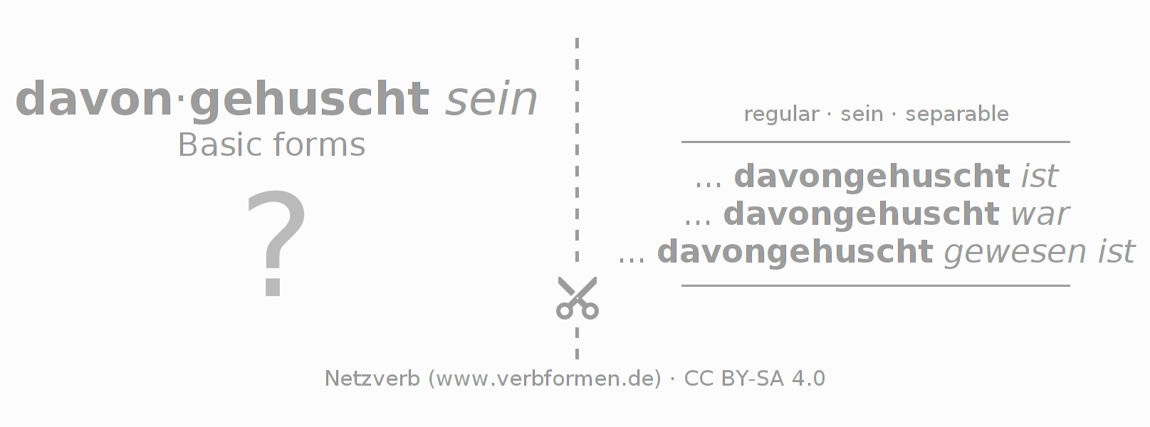 Flash cards for  conjugation of German verb davonhuschen