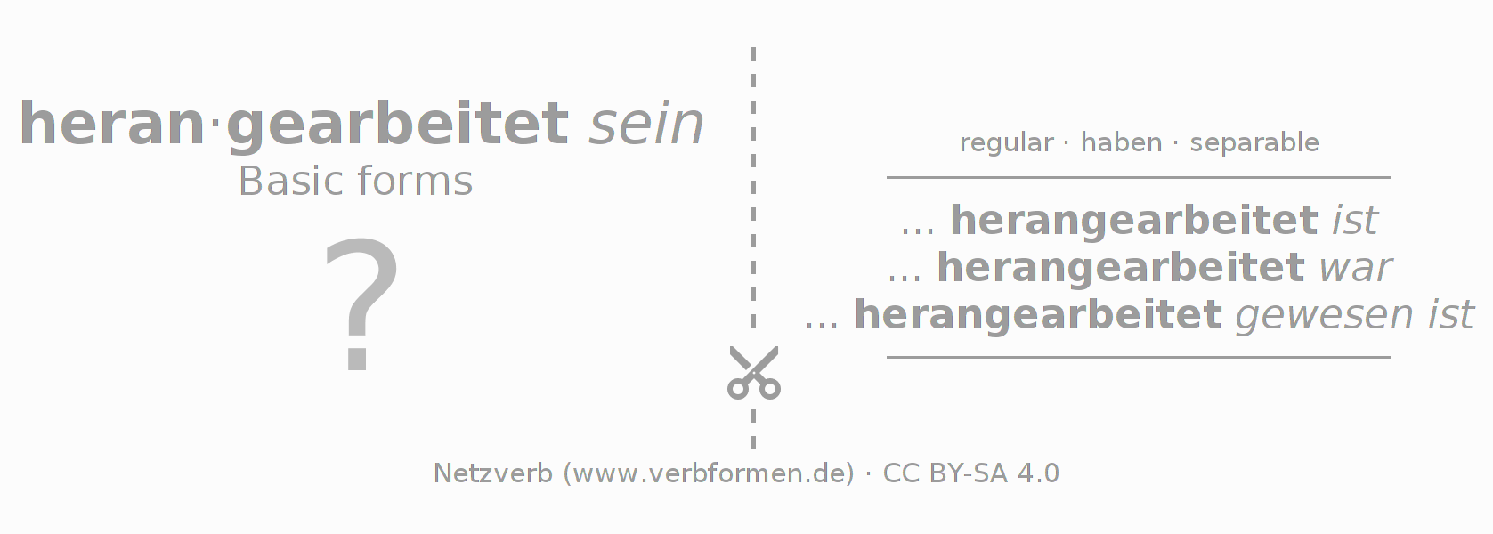 Flash cards for  conjugation of German verb heranarbeiten