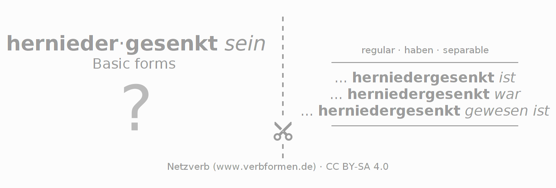 Flash cards for  conjugation of German verb herniedersenken