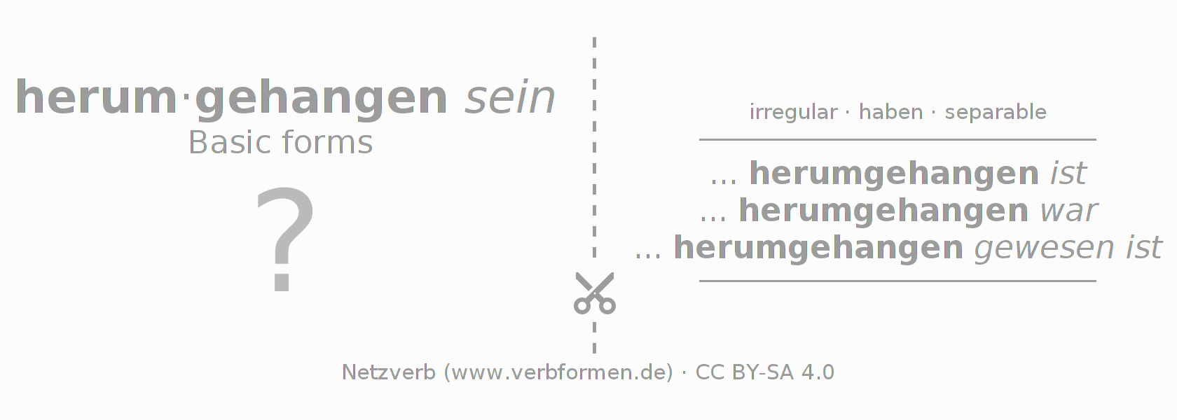 Flash cards for  conjugation of German verb herumhängen