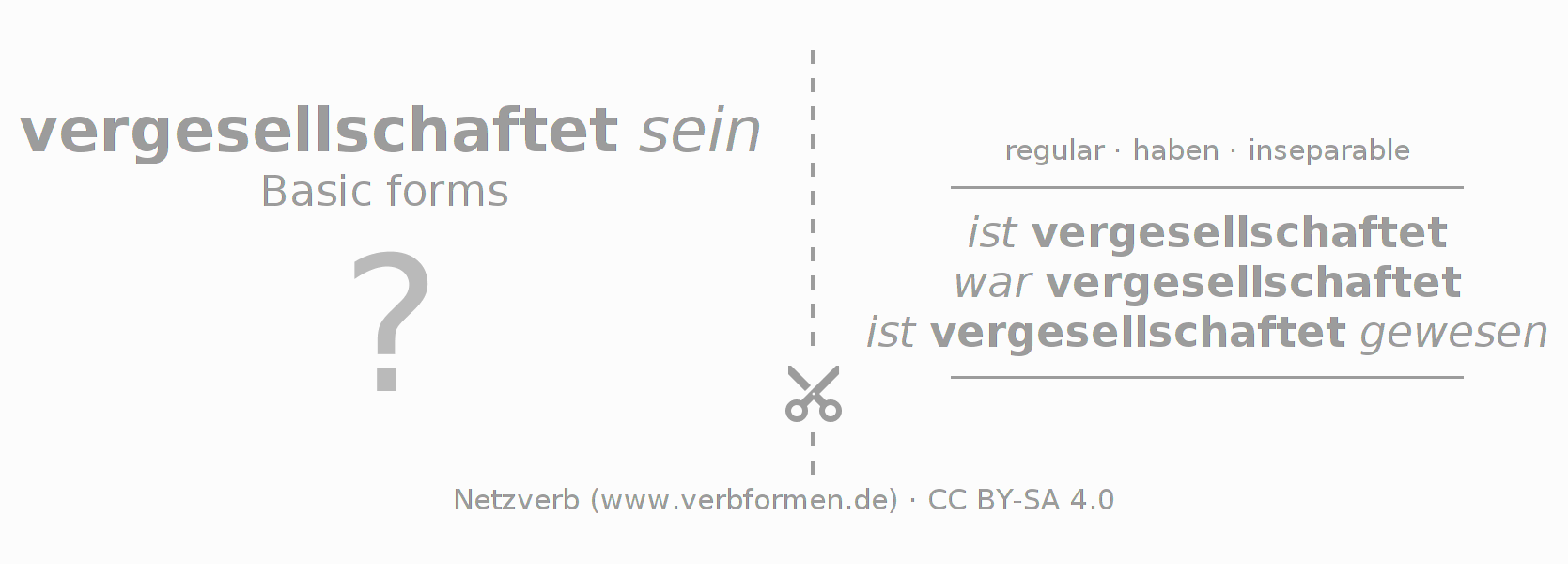 Flash cards for  conjugation of German verb vergesellschaften