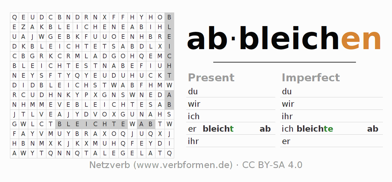 Word search puzzle for conjugation of German verb abbleichen