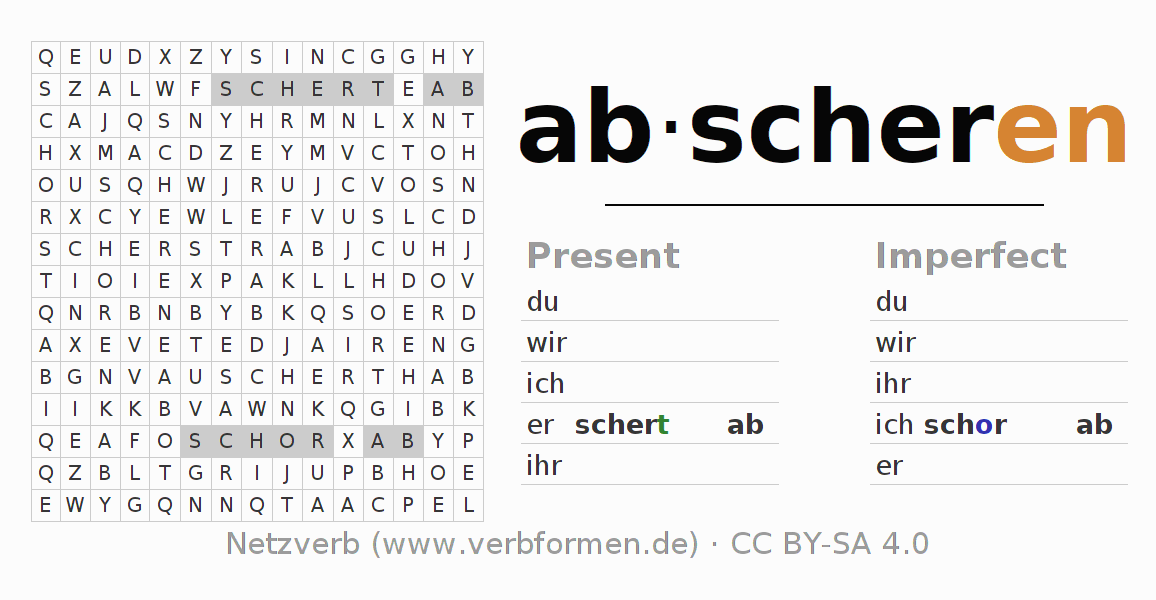 Word search puzzle for conjugation of German verb abscheren
