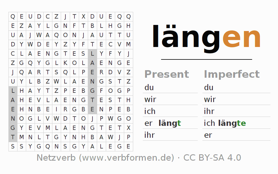 Word search puzzle for conjugation of German verb längen