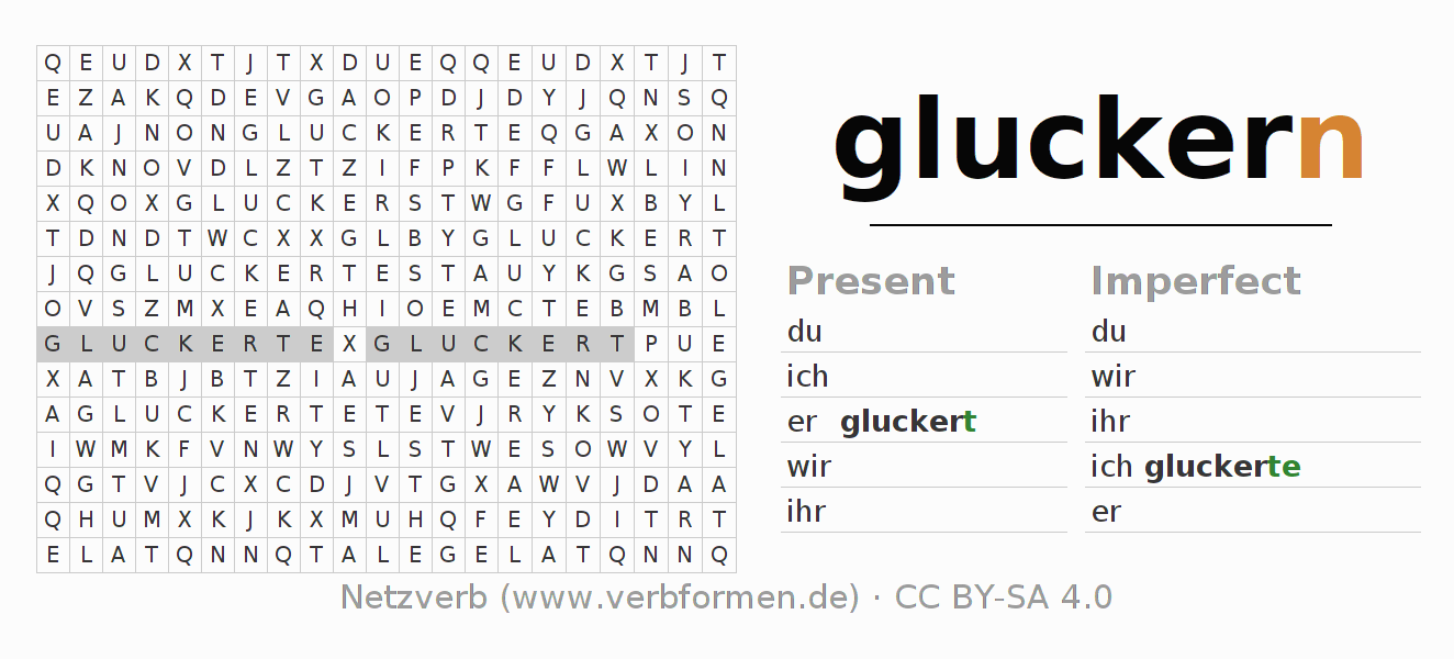 Word search puzzle for conjugation of German verb gluckern (hat)