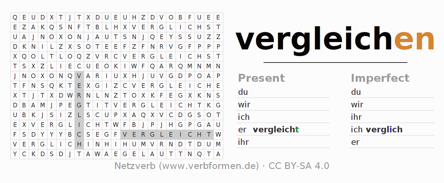 Word search puzzle for conjugation of German verb vergleichen