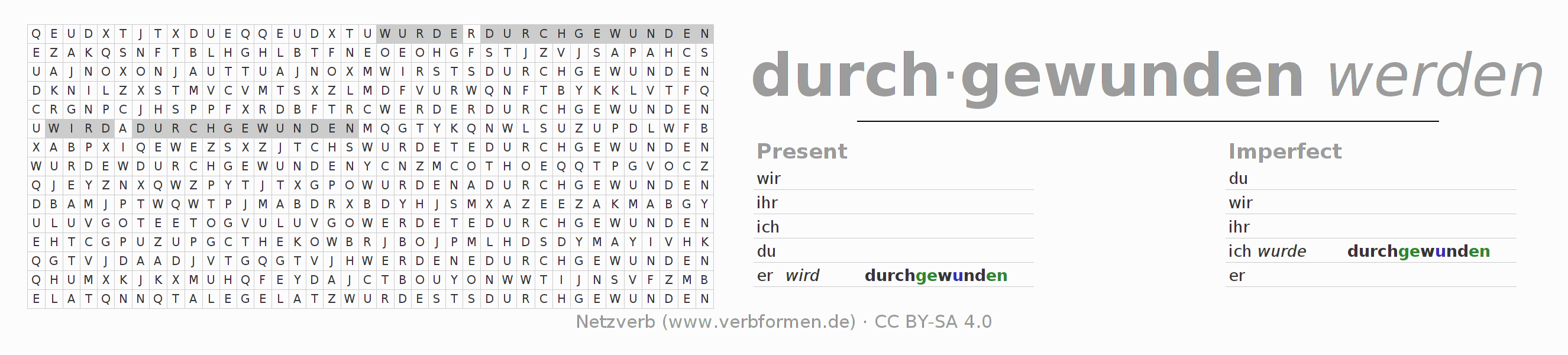 Word search puzzle for conjugation of German verb durchwinden