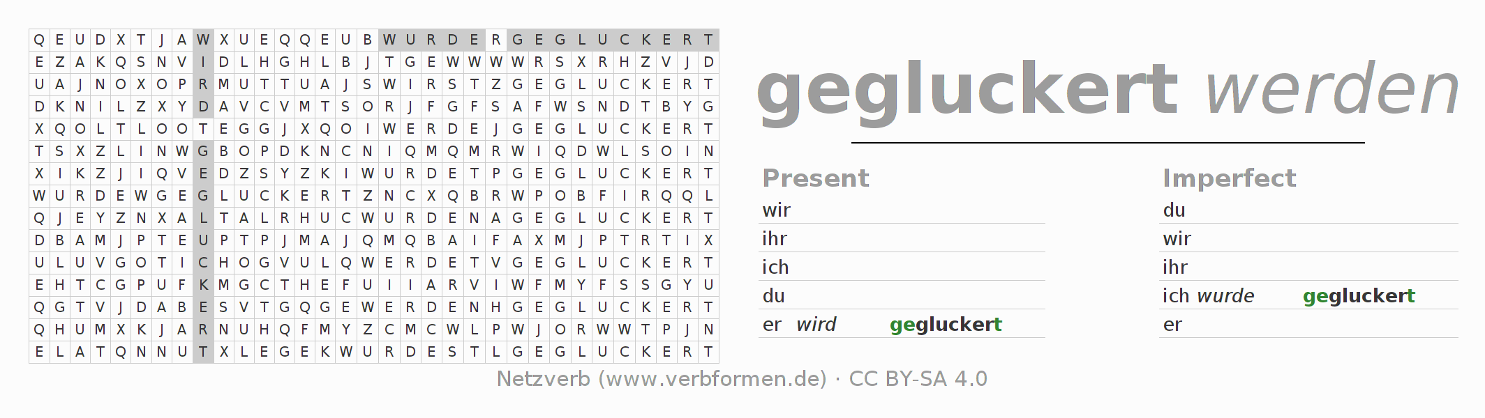 Word search puzzle for conjugation of German verb gluckern (hat)