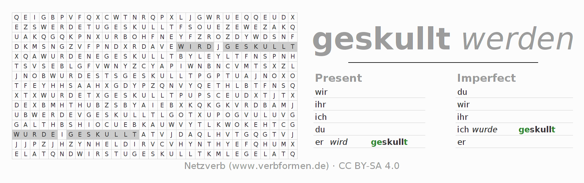Word search puzzle for conjugation of German verb skullen (hat)