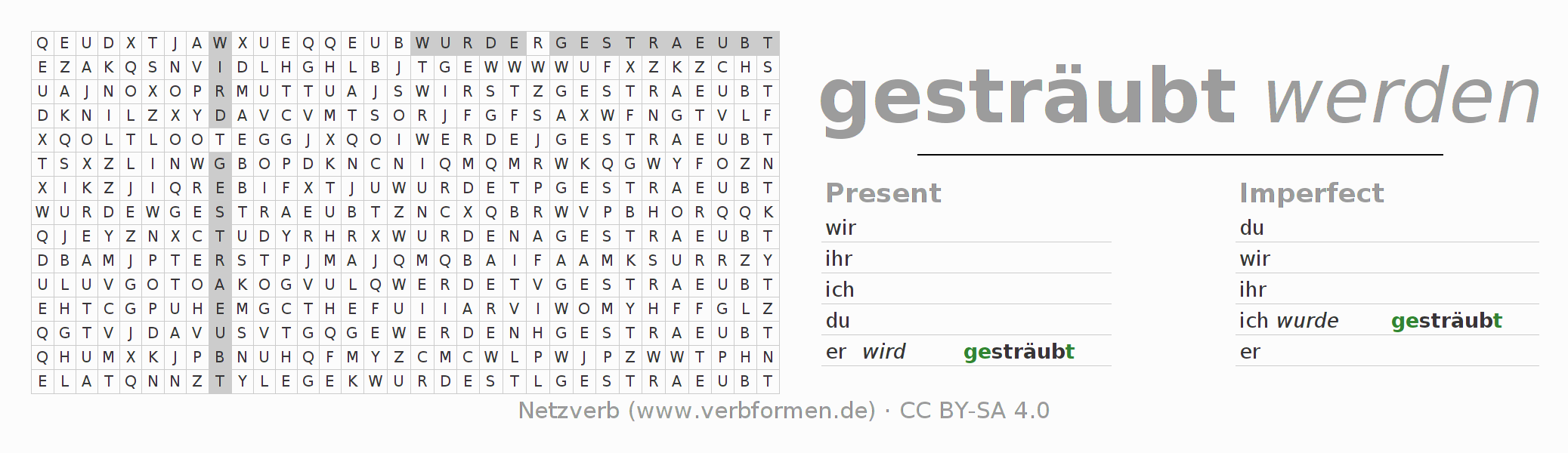 Word search puzzle for conjugation of German verb sträuben