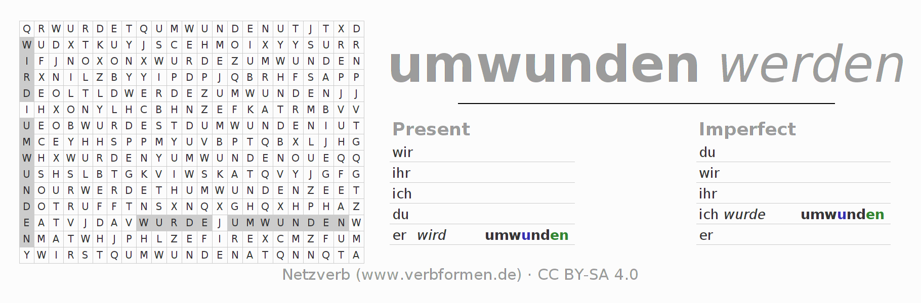 Word search puzzle for conjugation of German verb umwinden