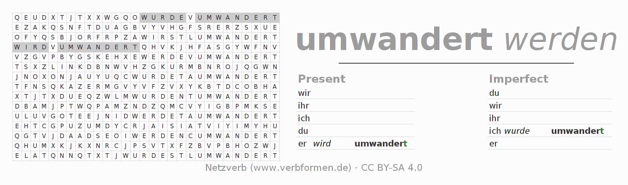 Word search puzzle for conjugation of German verb umwandern