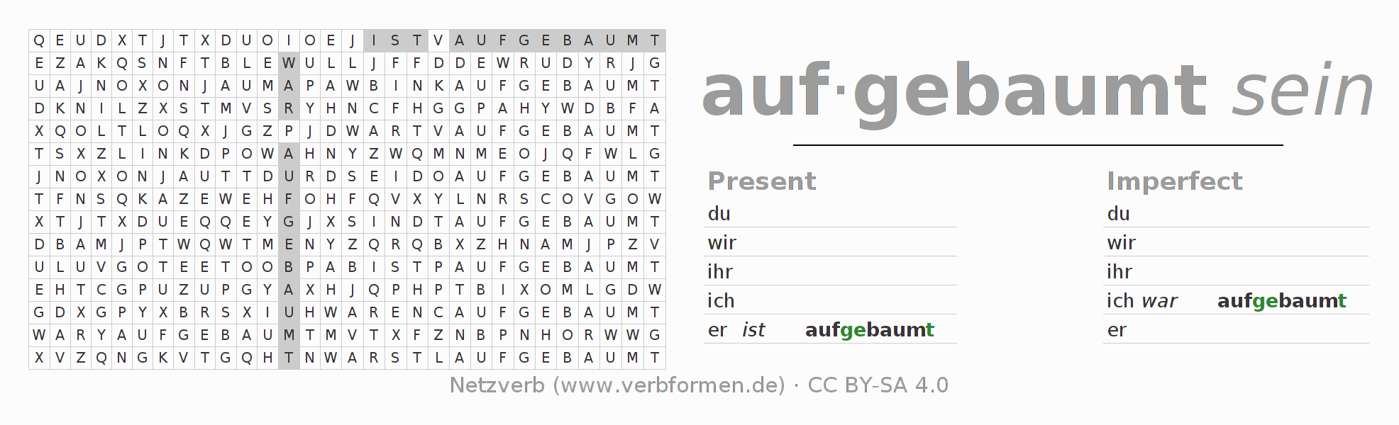 Word search puzzle for conjugation of German verb aufbaumen (ist)
