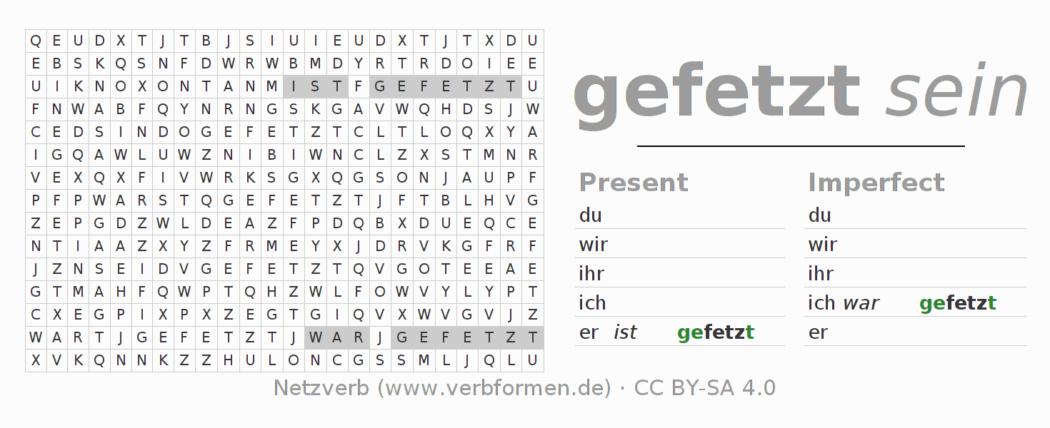 Word search puzzle for conjugation of German verb fetzen (hat)