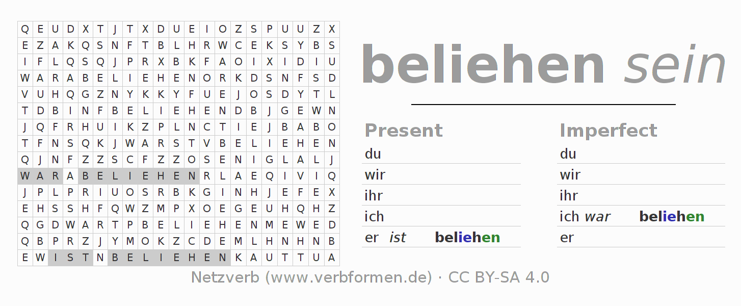Word search puzzle for conjugation of German verb beleihen