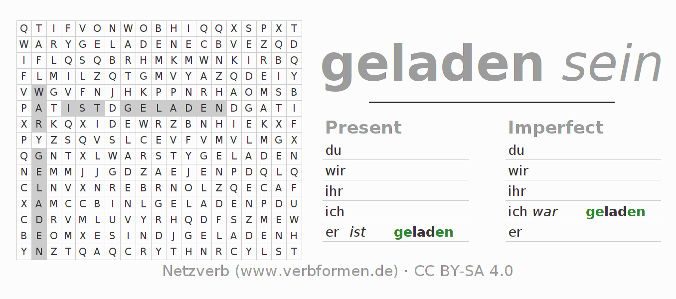 Word search puzzle for conjugation of German verb laden
