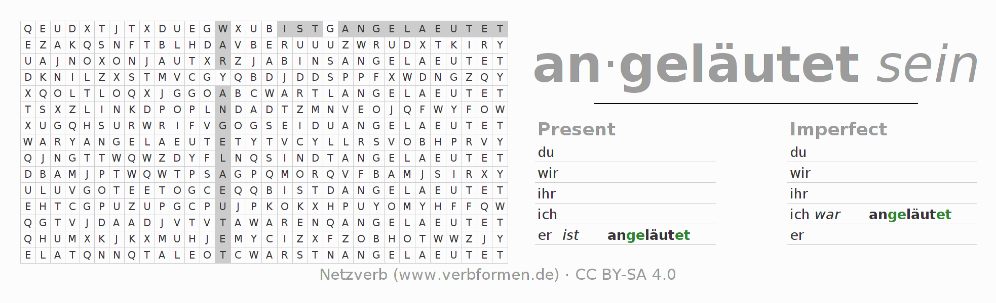 Word search puzzle for conjugation of German verb anläuten