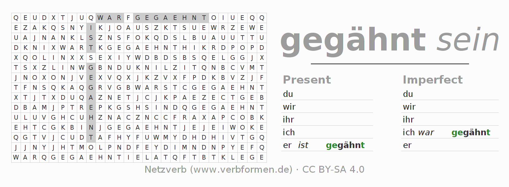 Word search puzzle for conjugation of German verb gähnen
