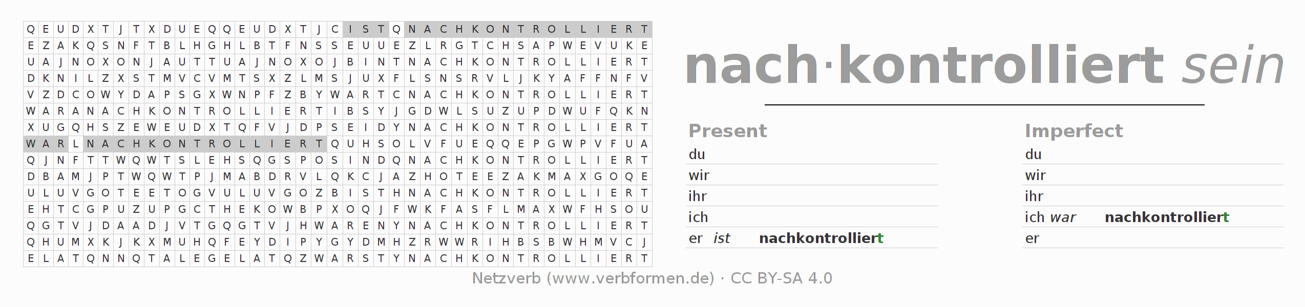 Word search puzzle for conjugation of German verb nachkontrollieren