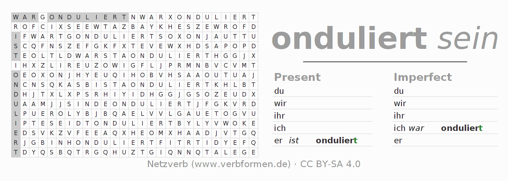Word search puzzle for conjugation of German verb ondulieren