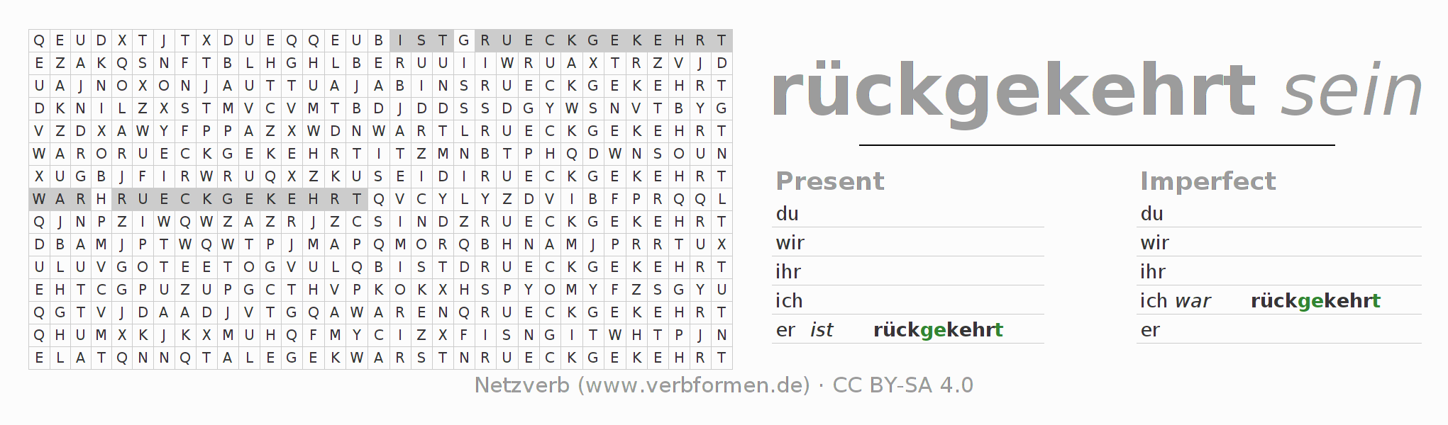Word search puzzle for conjugation of German verb rückkehren