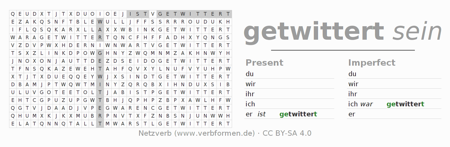 Word search puzzle for conjugation of German verb twittern (hat)