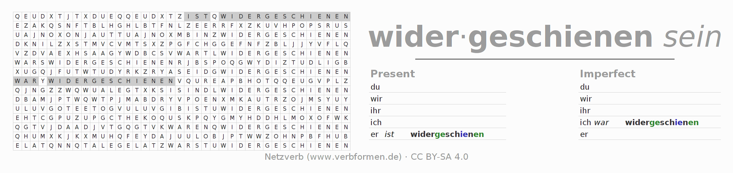 Word search puzzle for conjugation of German verb widerscheinen