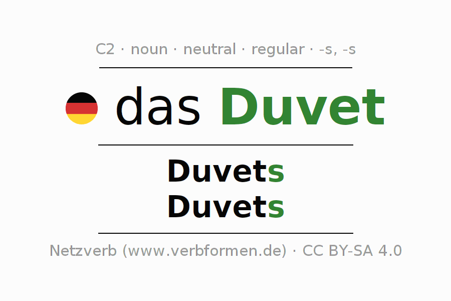 Declension German "Duvet" All cases of the noun, plural, article Netzverb Dictionary