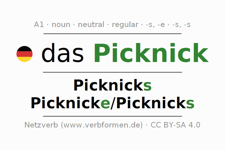 Declension German "Picknick" All cases of the noun, plural, article Netzverb Dictionary