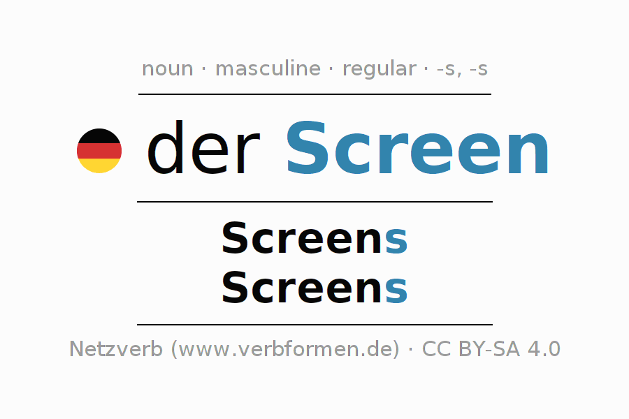 Declension German "Screen" All cases of the noun, plural, article Netzverb Dictionary