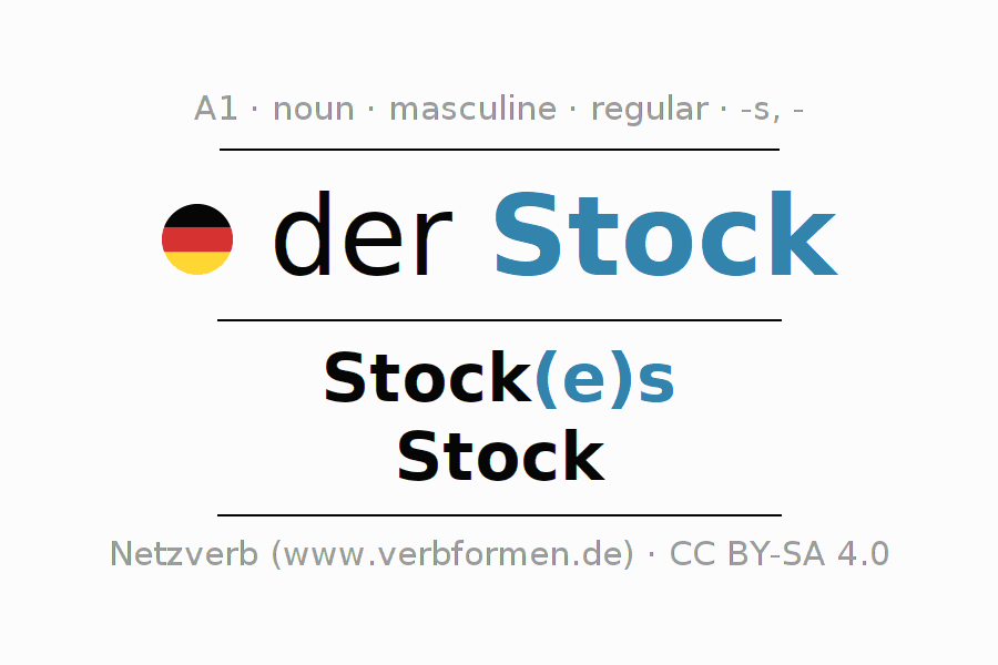 Declension German "Stock (Stock)" All cases of the noun, plural, article Netzverb Dictionary